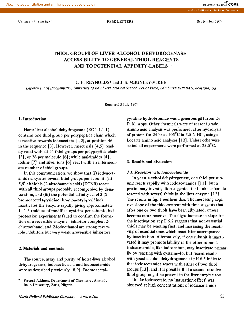 Thiol Groups of Liver Alcohol Dehydrogenase