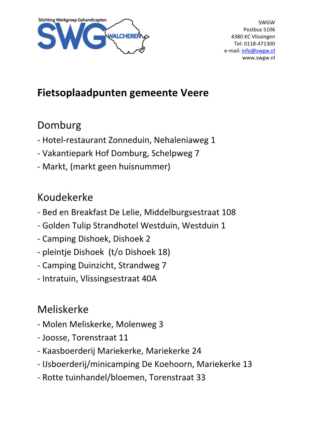 Fietsoplaadpunten Gemeente Veere Domburg Koudekerke Meliskerke