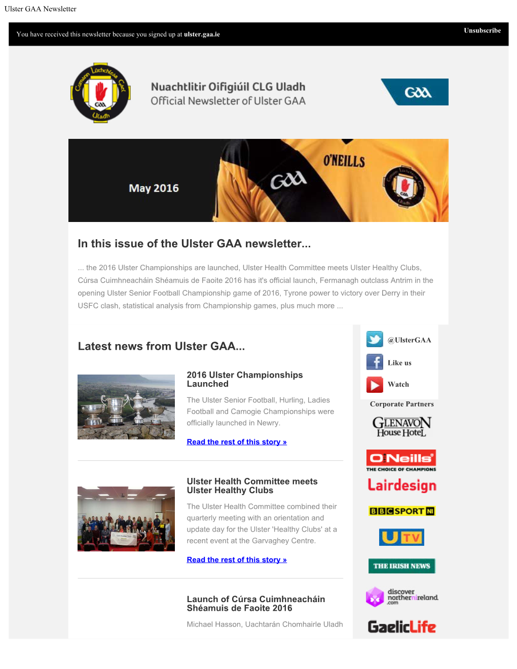 Ulster GAA Newsletter