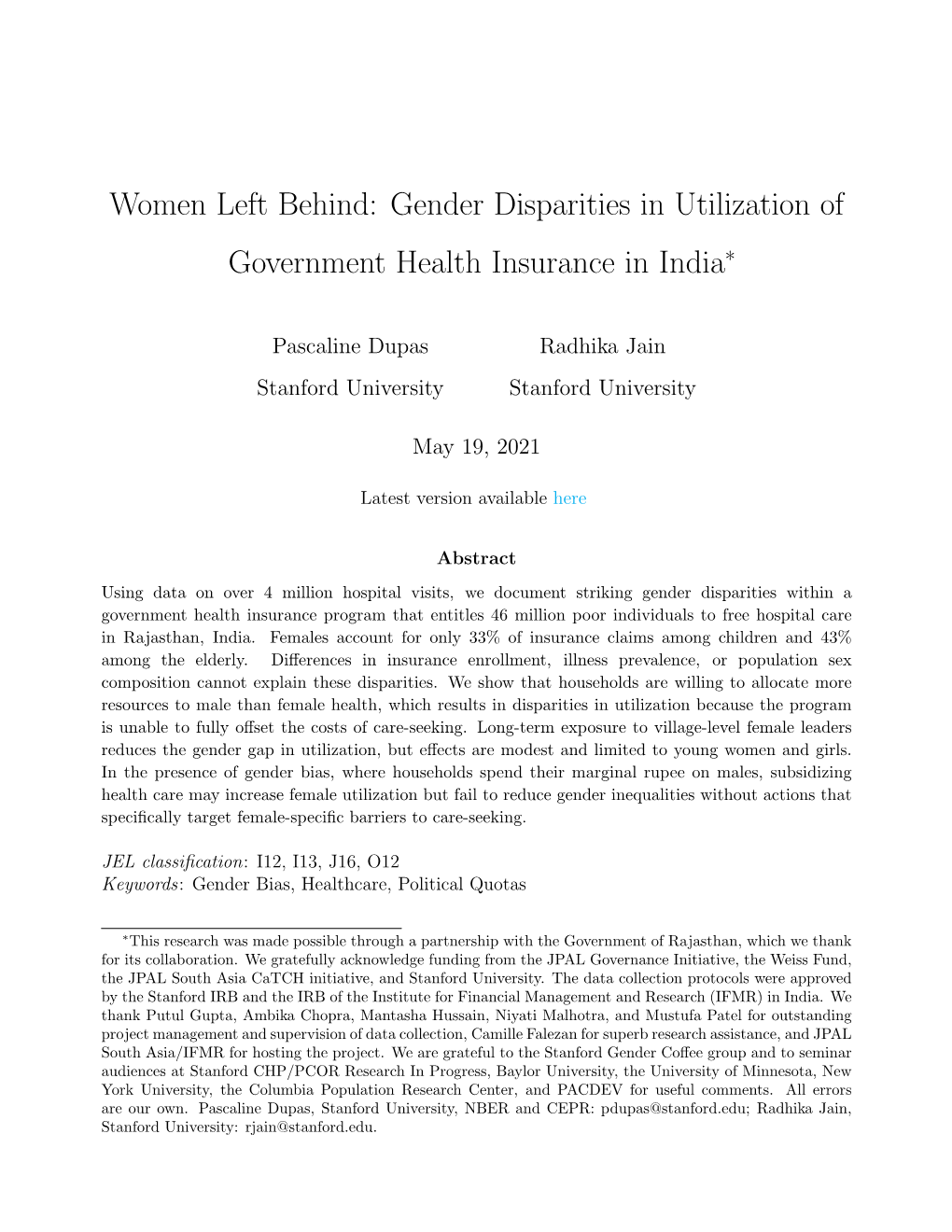 Women Left Behind: Gender Disparities in Utilization of Government Health Insurance in India∗