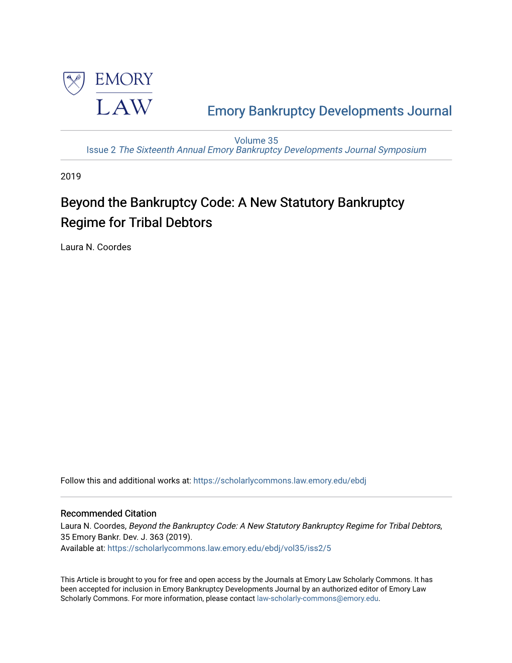 Beyond the Bankruptcy Code: a New Statutory Bankruptcy Regime for Tribal Debtors