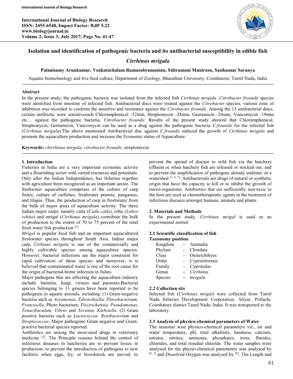 41 Isolation and Identification of Pathogenic Bacteria and Its