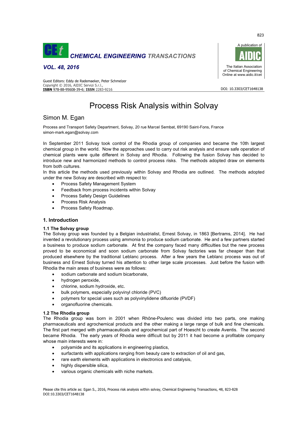 Process Risk Analysis Within Solvay