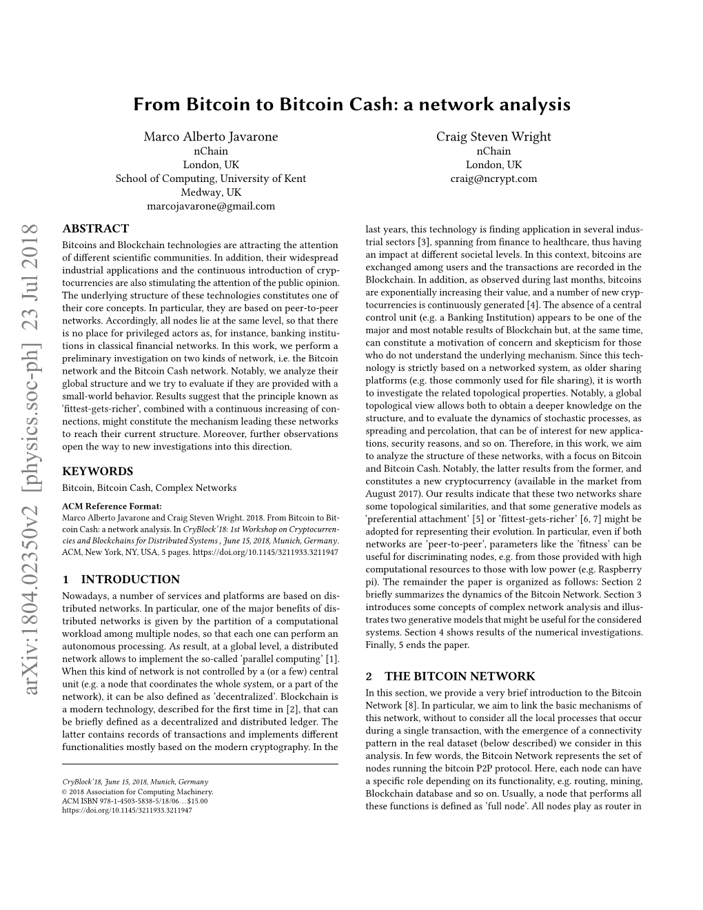 From Bitcoin to Bitcoin Cash: a Network Analysis