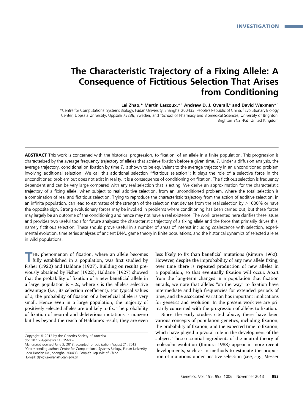 The Characteristic Trajectory of a Fixing Allele: a Consequence of Fictitious Selection That Arises from Conditioning