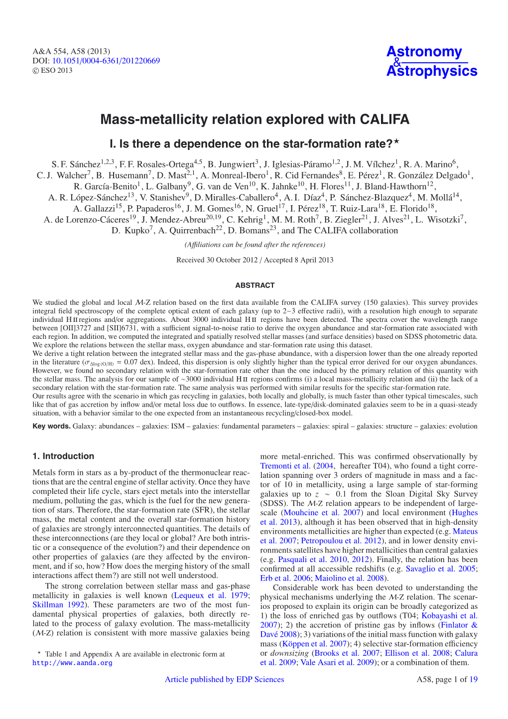 Mass-Metallicity Relation Explored with CALIFA I