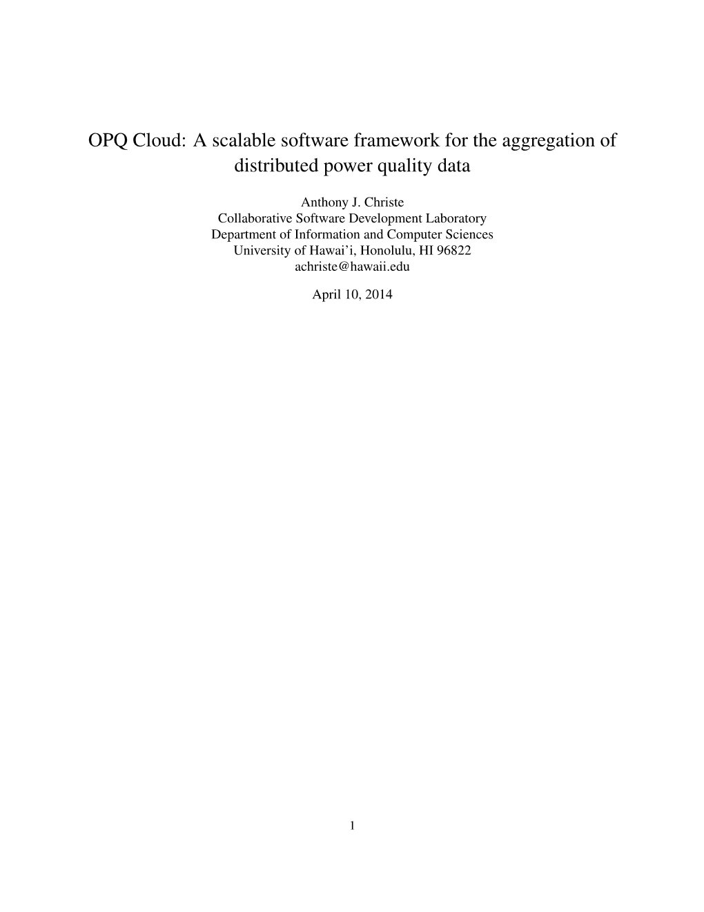 OPQ Cloud: a Scalable Software Framework for the Aggregation of Distributed Power Quality Data