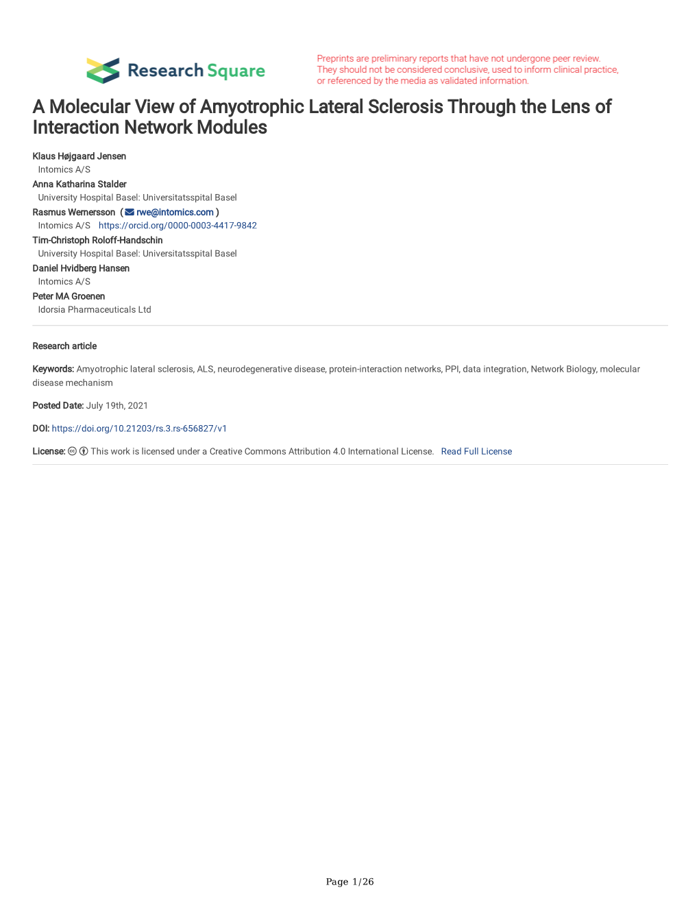 A Molecular View of Amyotrophic Lateral Sclerosis Through the Lens of Interaction Network Modules