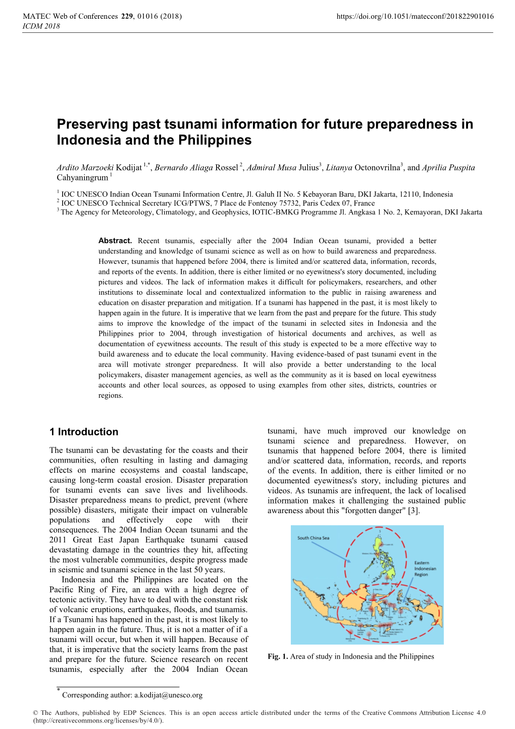 Preserving Past Tsunami Information for Future Preparedness in Indonesia and the Philippines