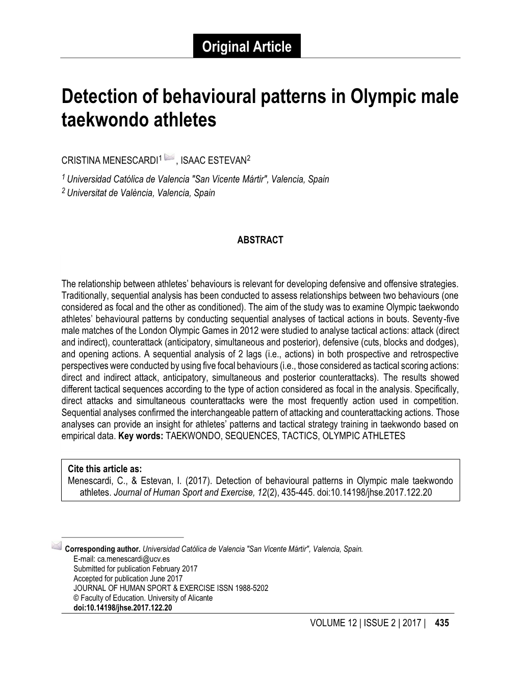 Detection of Behavioural Patterns in Olympic Male Taekwondo Athletes