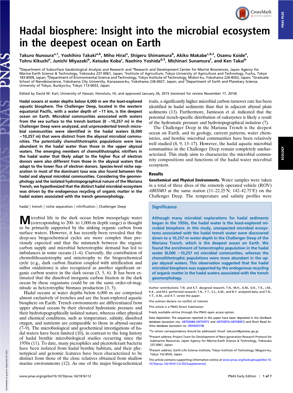 Insight Into the Microbial Ecosystem in the Deepest Ocean on Earth