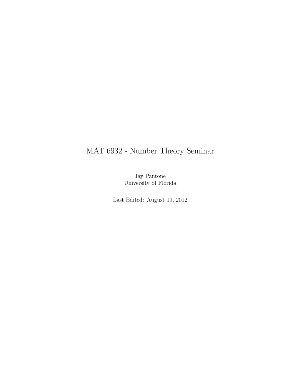 MAT 6932 - Number Theory Seminar