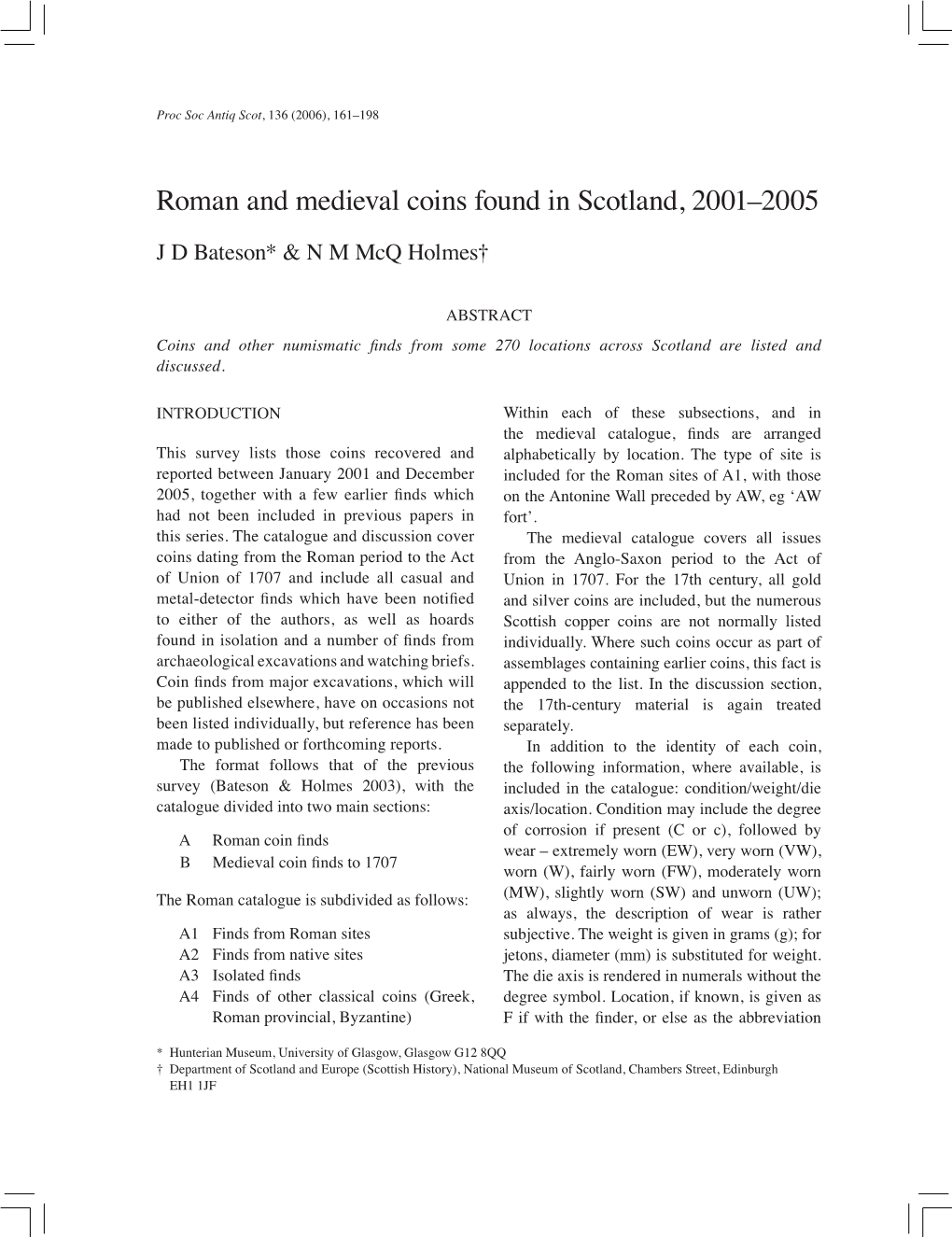 Roman and Medieval Coins Found in Scotland, 2001–2005