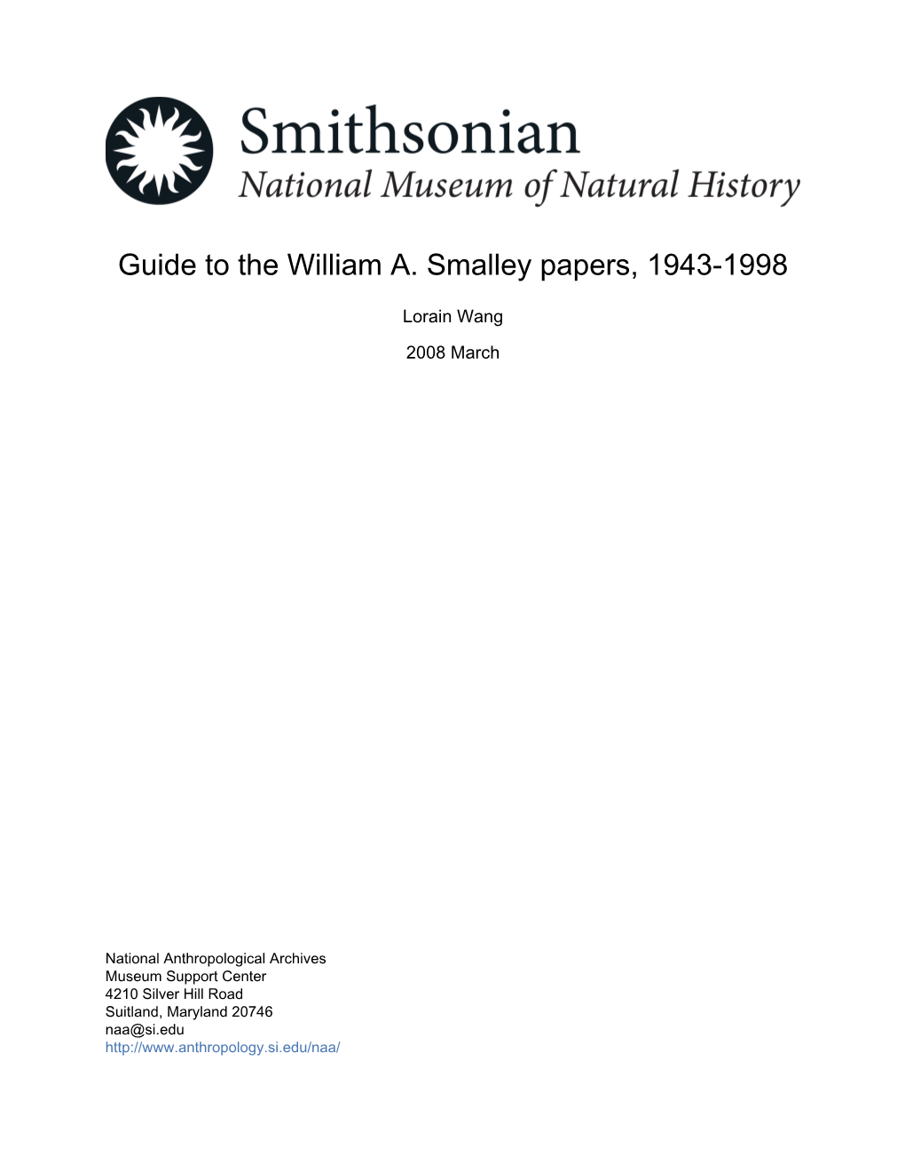 Guide to the William A. Smalley Papers, 1943-1998