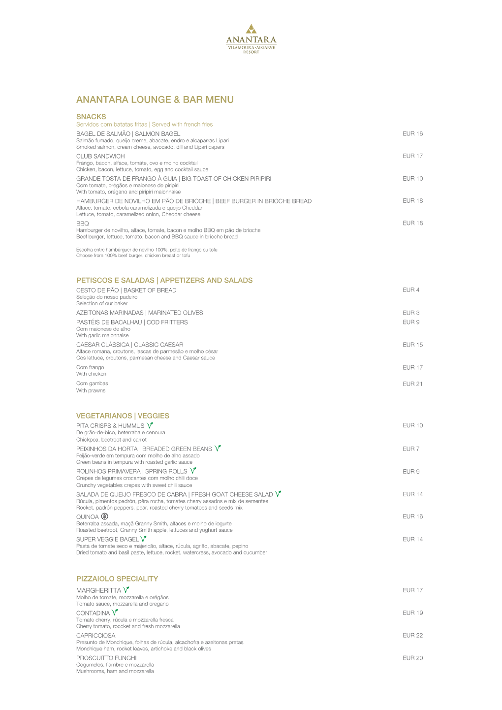 Anantara Lounge & Bar Menu