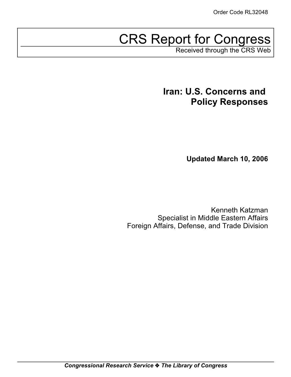 Iran: U.S. Concerns and Policy Responses