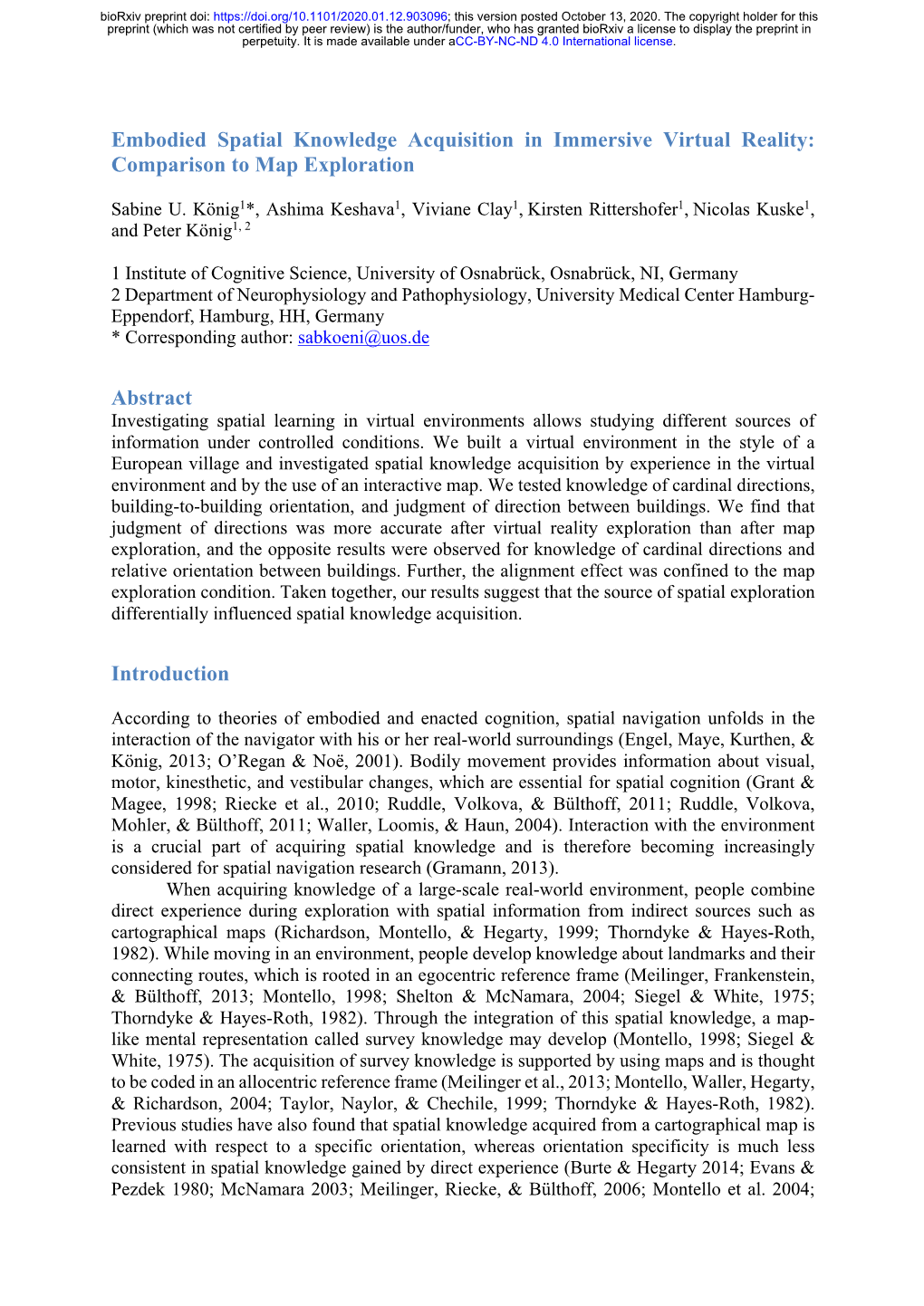 Embodied Spatial Knowledge Acquisition in Immersive Virtual Reality: Comparison to Map Exploration