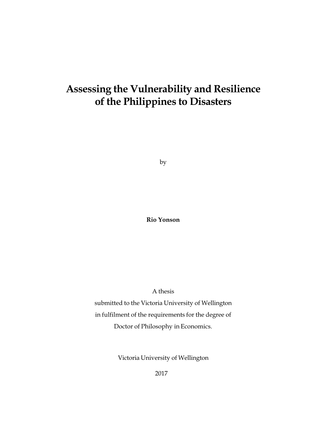 Assessing the Vulnerability and Resilience of the Philippines to Disasters