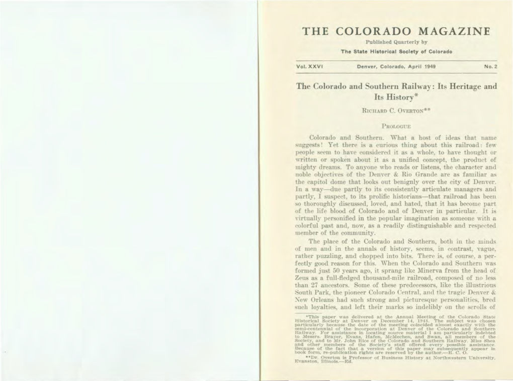 THE COLORADO MAGAZINE Published Quarterly by the State Historical Society of Colorado