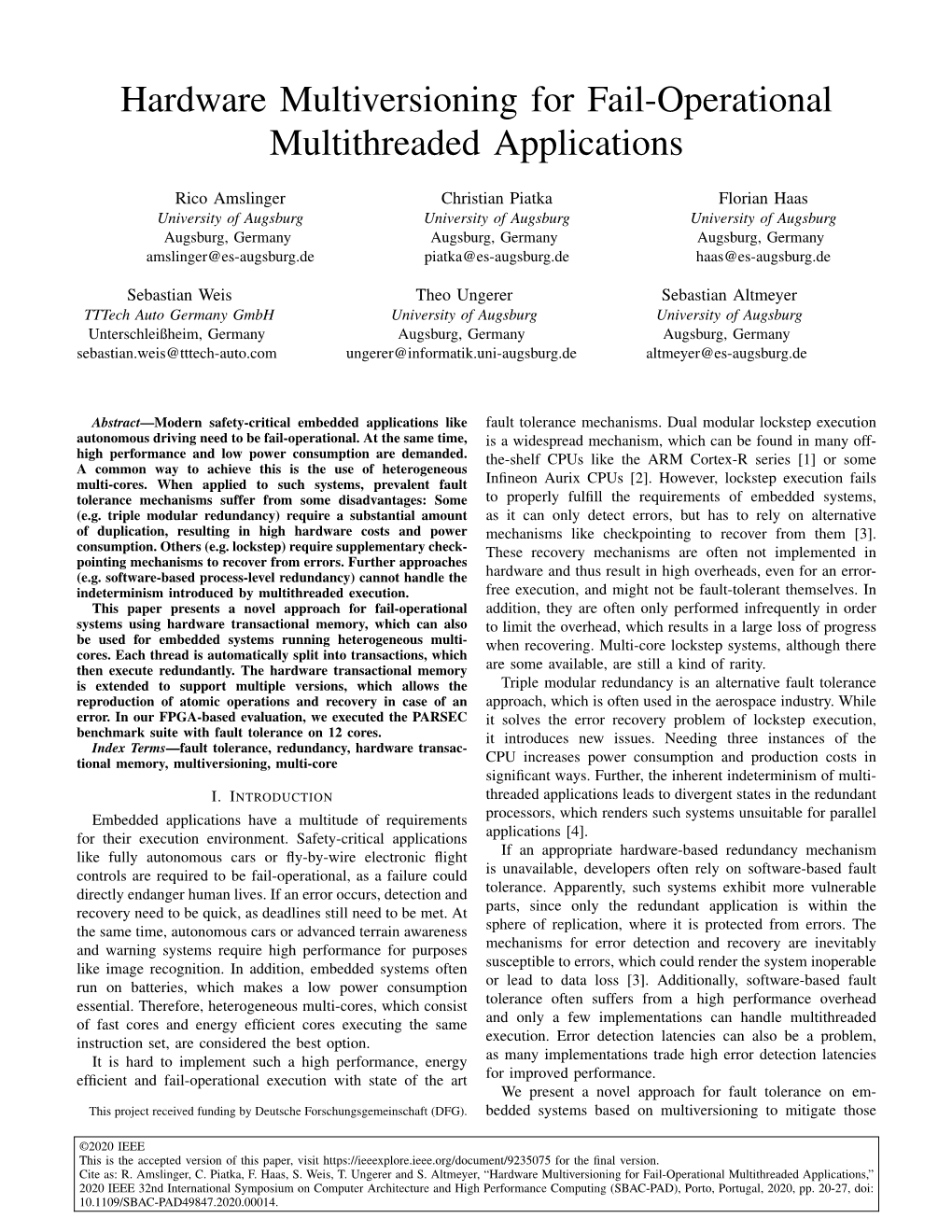 Hardware Multiversioning for Fail-Operational Multithreaded Applications