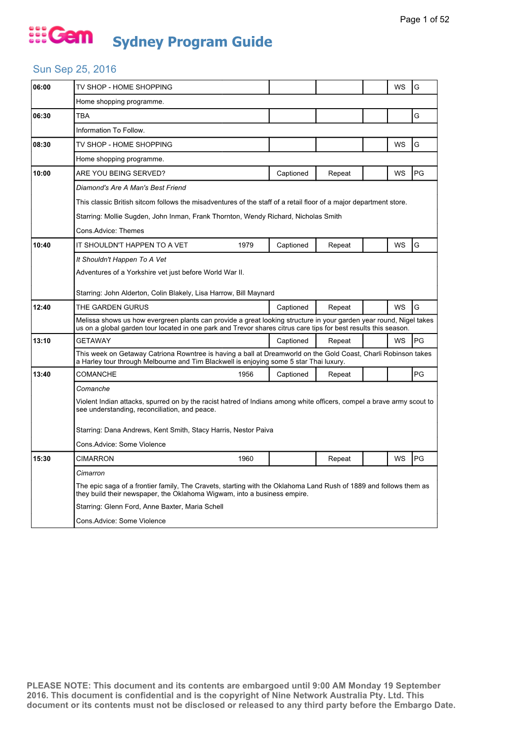 Sydney Program Guide