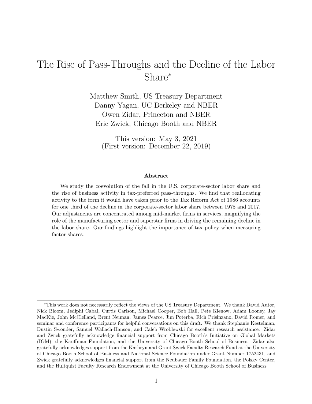 The Rise of Pass-Throughs and the Decline of the Labor Share∗