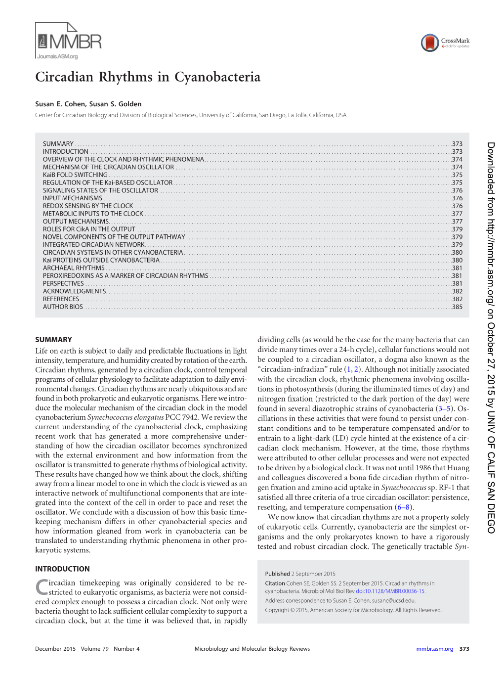 Circadian Rhythms in Cyanobacteria