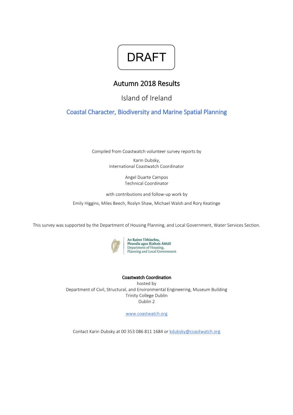 Autumn 2018 Results Island of Ireland Coastal Character, Biodiversity and Marine Spatial Planning