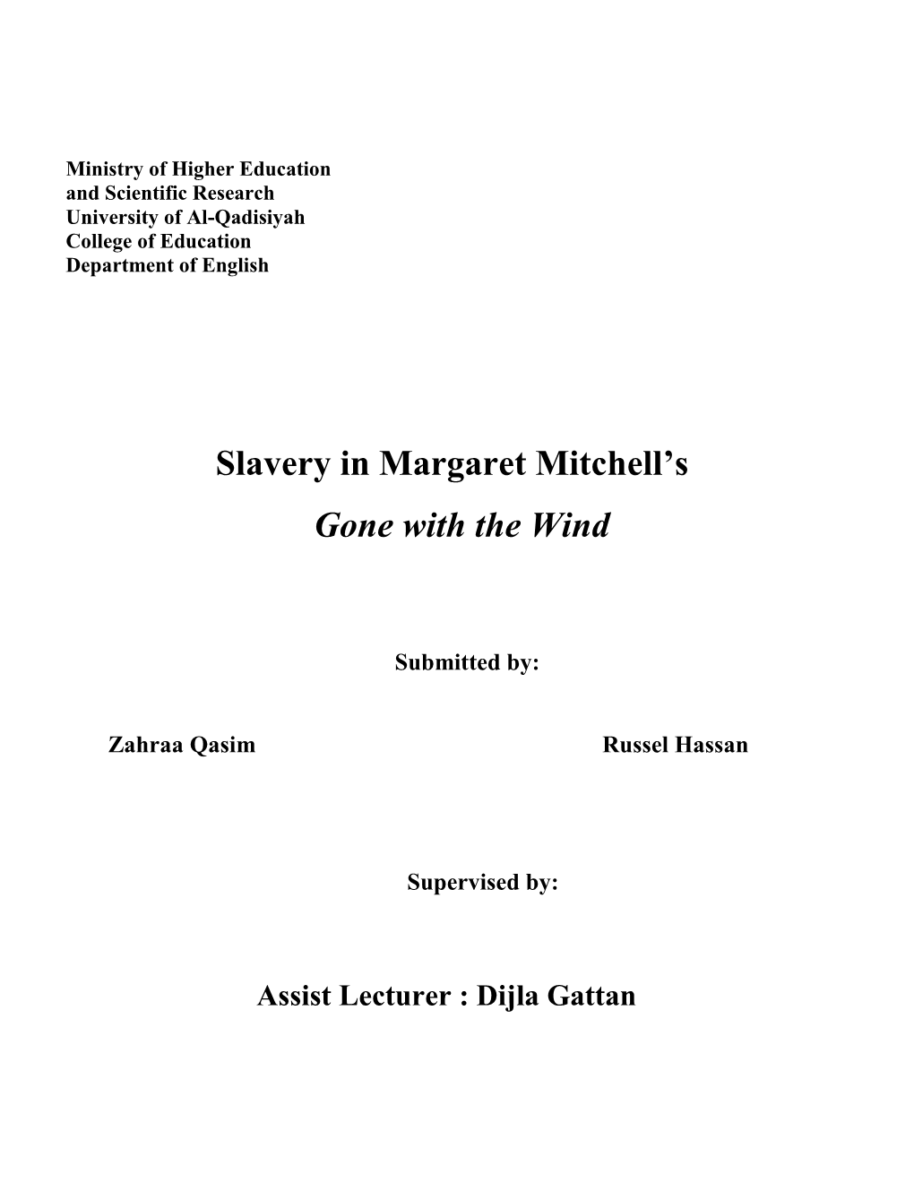 Slavery in Margaret Mitchell's Gone with the Wind