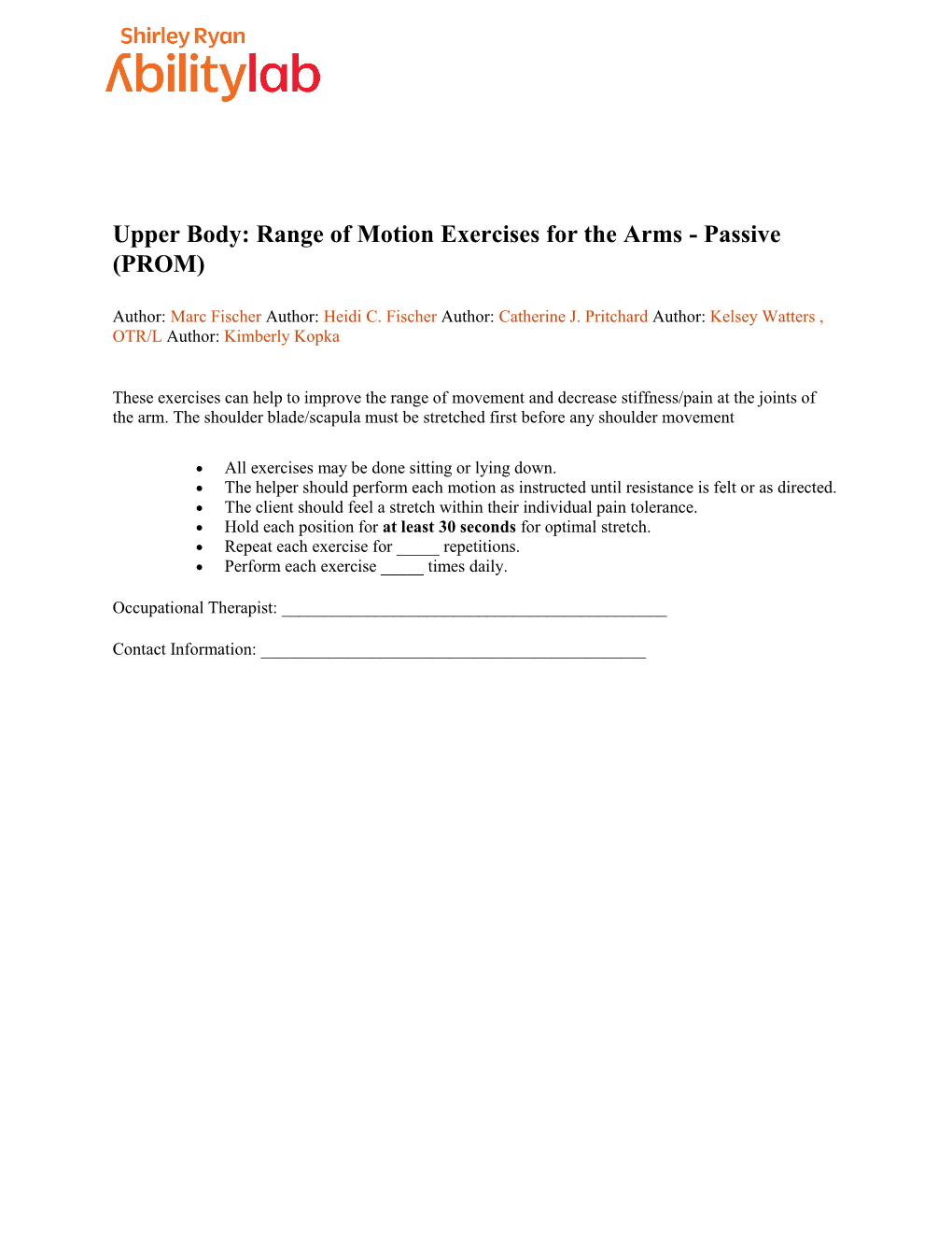 Upper Body: Range of Motion Exercises for the Arms - Passive (PROM)