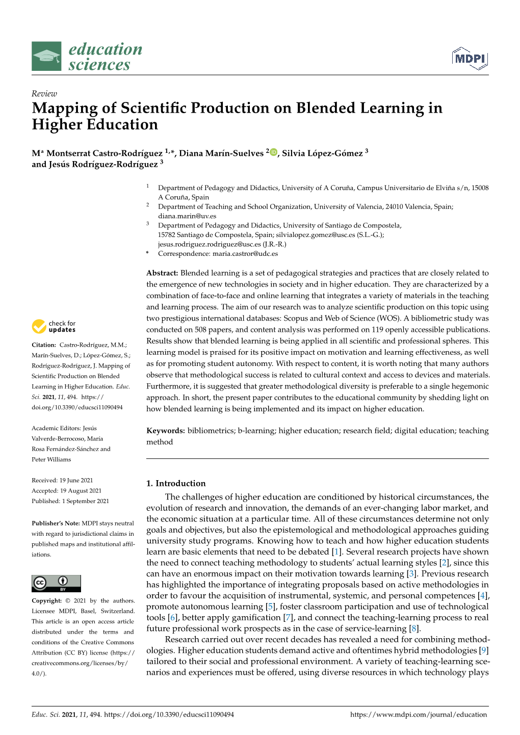 Mapping of Scientific Production on Blended Learning in Higher