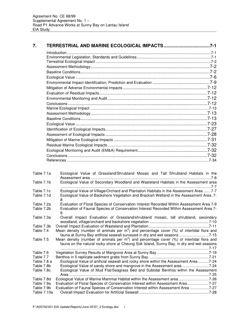 7. TERRESTRIAL and MARINE ECOLOGICAL IMPACTS...7-1 Assessment Methodology