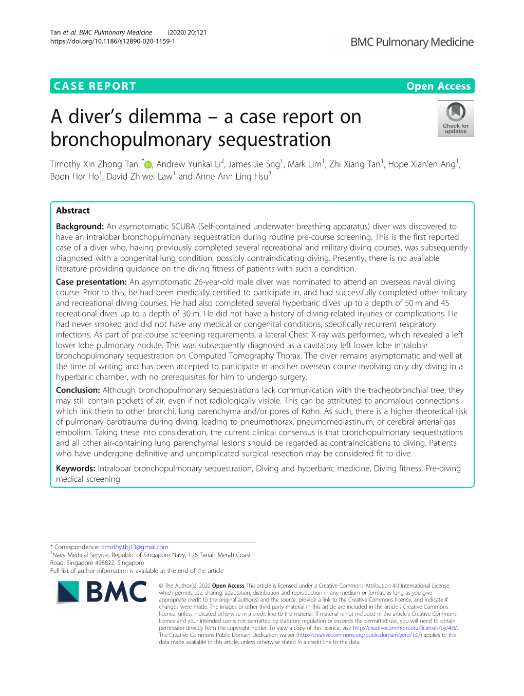 A Diver's Dilemma – a Case Report on Bronchopulmonary Sequestration