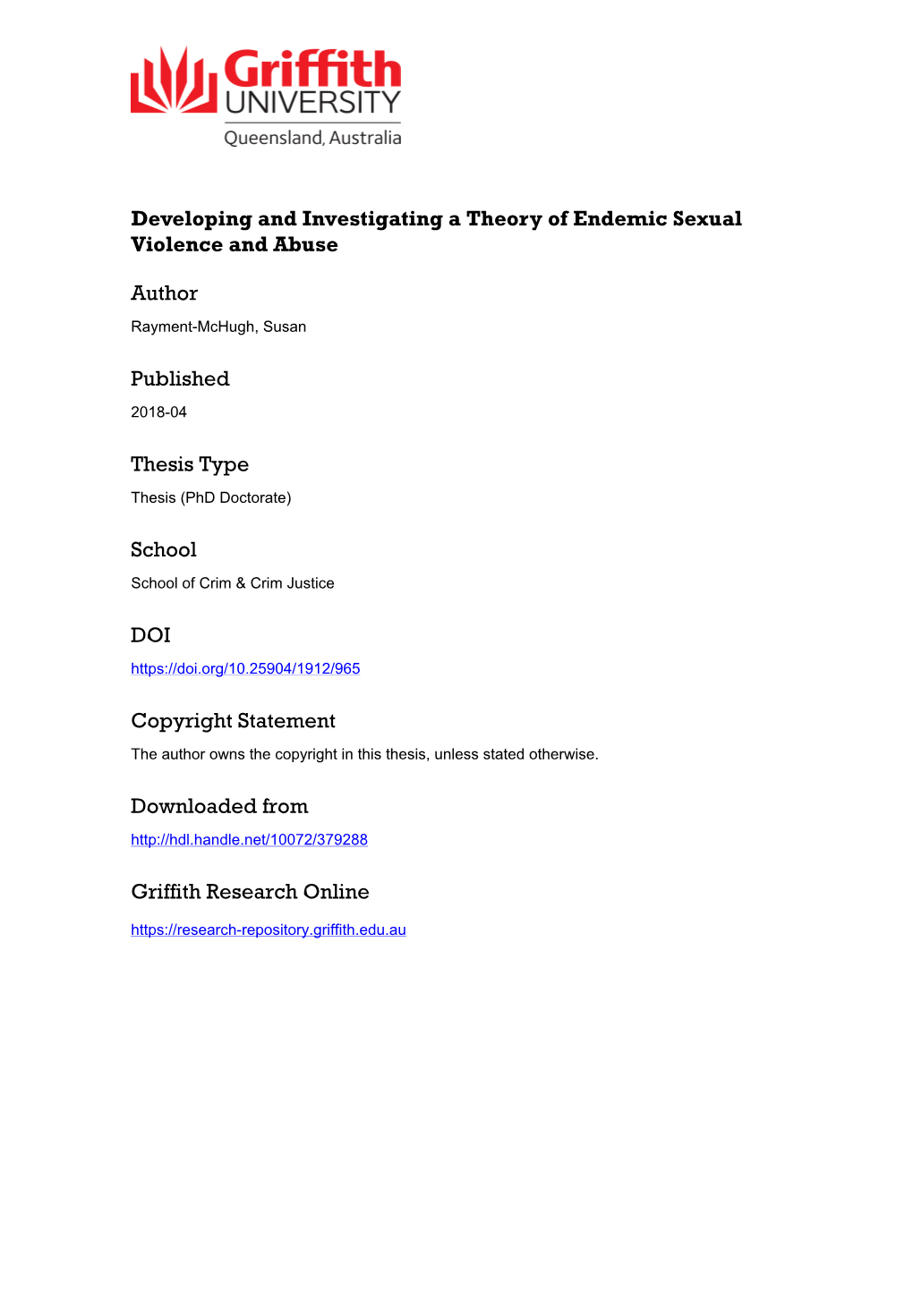 Developing and Investigating a Theory of Endemic Sexual Violence and Abuse