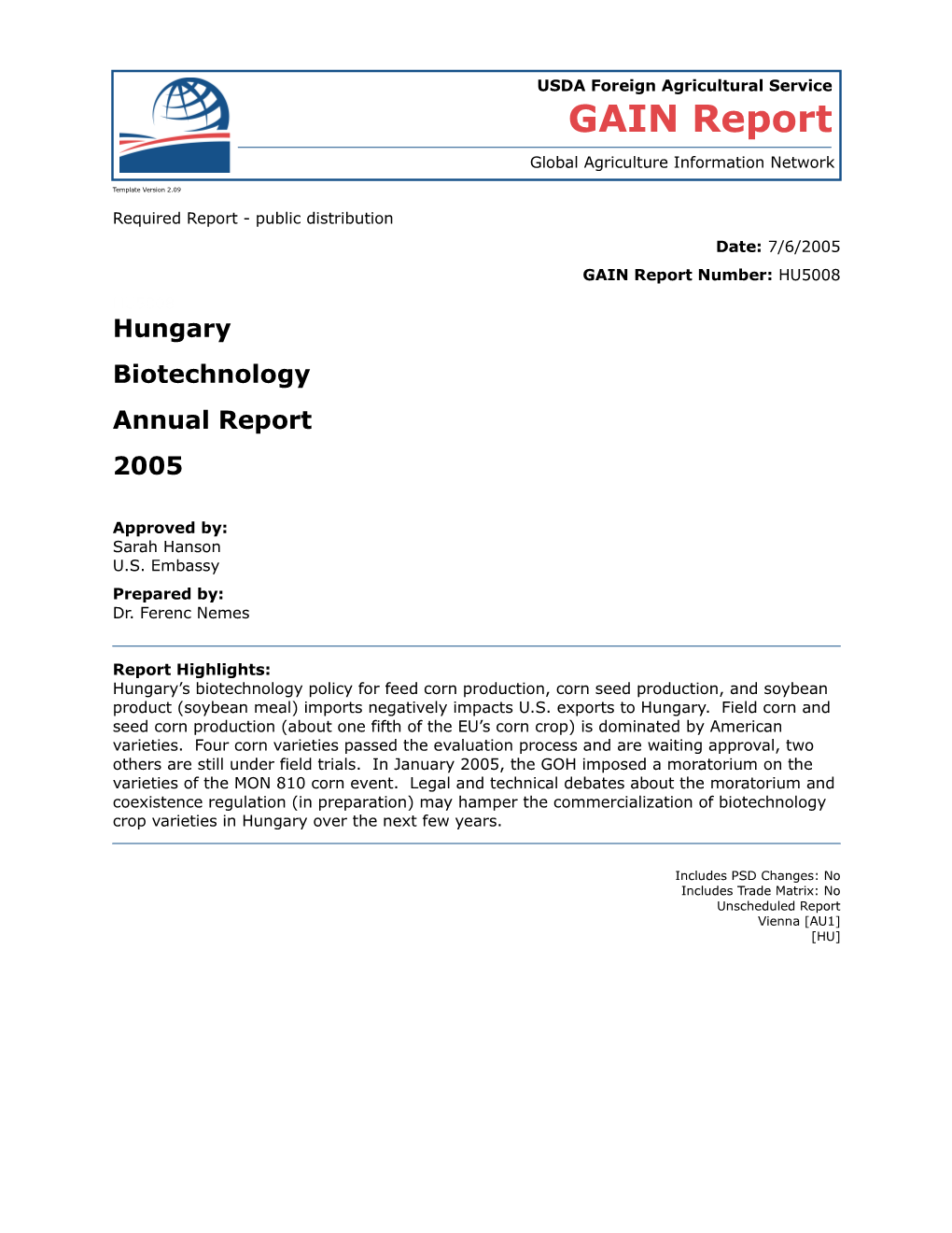 Required Report - Public Distribution s37