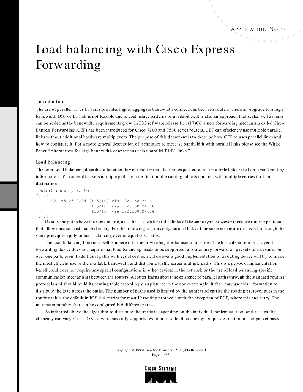 Load Balancing with Cisco Express Forwarding