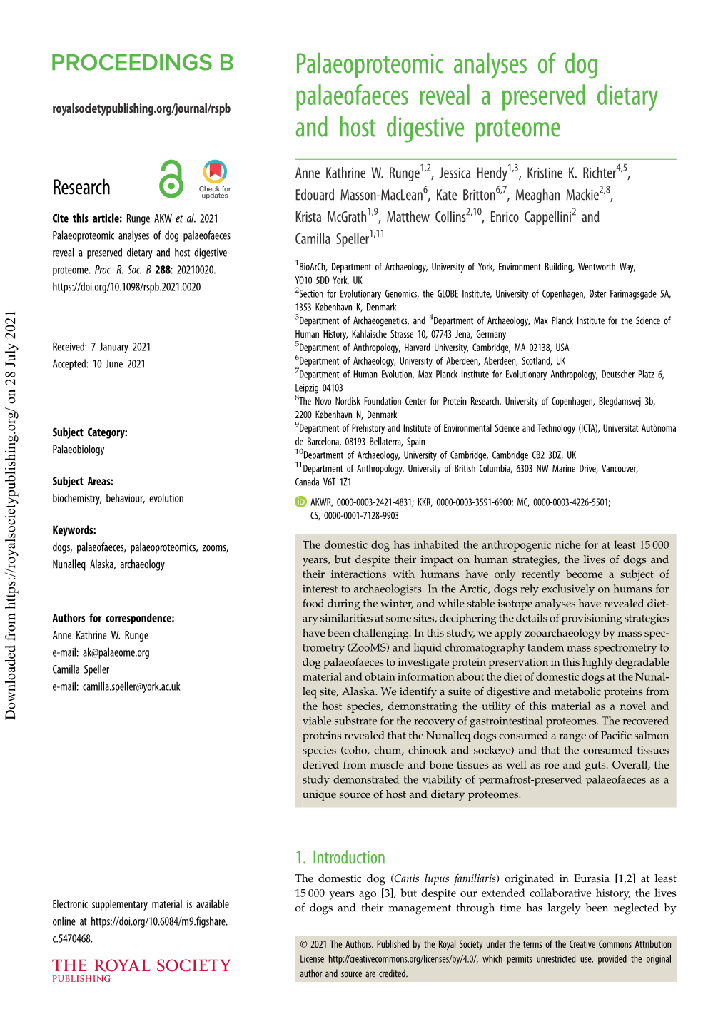 Palaeoproteomic Analyses of Dog Palaeofaeces Reveal a Preserved