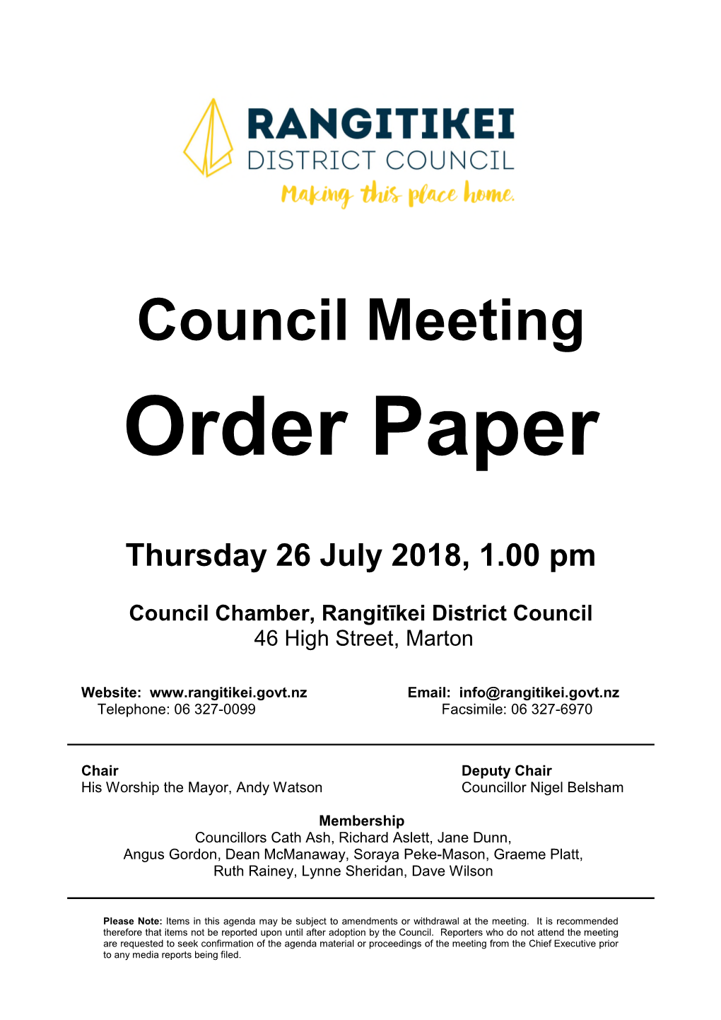 Council Meeting Order Paper