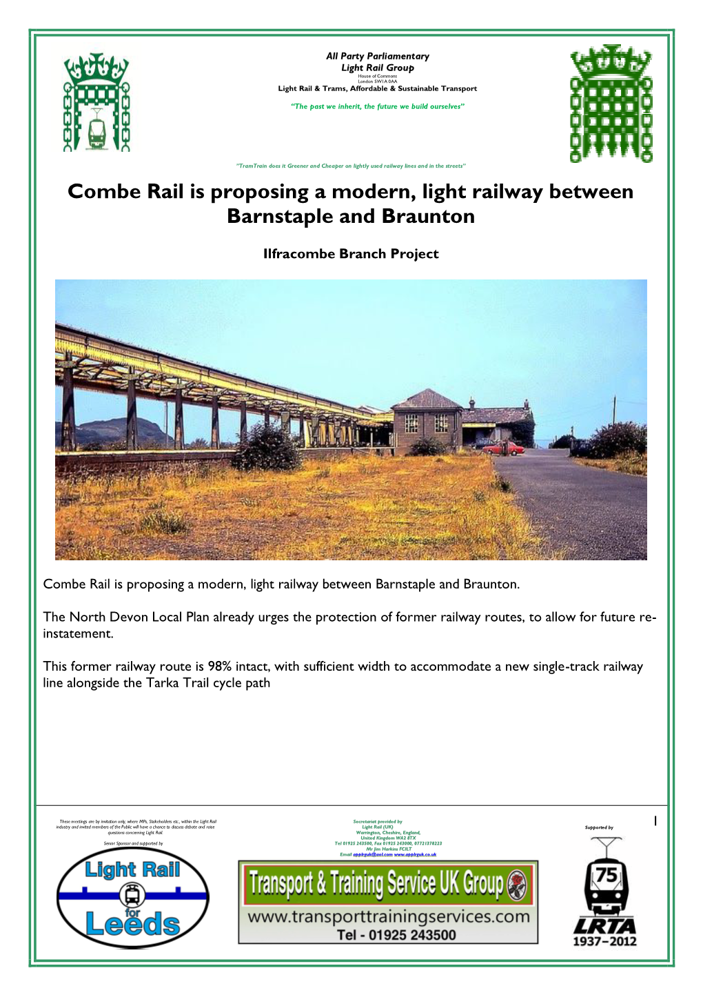 Combe Rail Is Proposing a Modern, Light Railway Between Barnstaple and Braunton