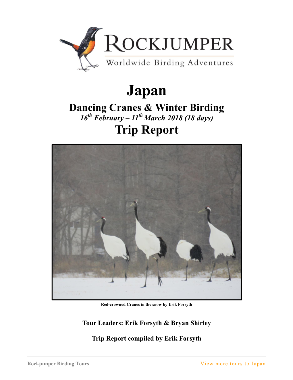 Japan Dancing Cranes & Winter Birding 16Th February – 11Th March 2018 (18 Days) Trip Report