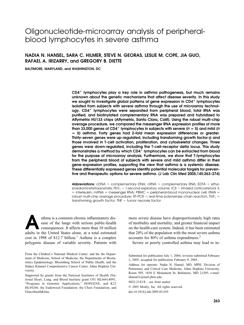Oligonucleotide-Microarray Analysis of Peripheralblood Lymphocytes In