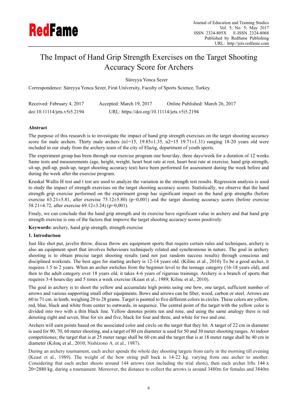 The Impact of Hand Grip Strength Exercises on the Target Shooting Accuracy Score for Archers