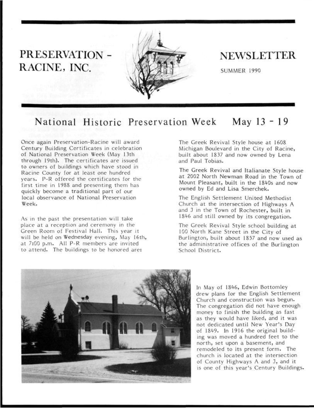 RACINE, INC. NEWSLETTER National Historic Preservation Week May 13-19