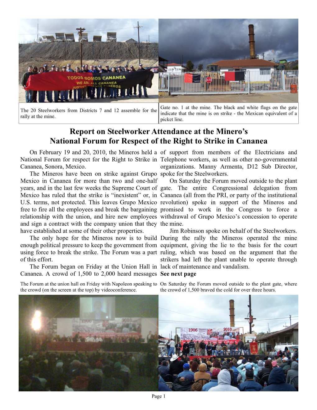 Report on Steelworker Attendance at the Minero's National Forum For