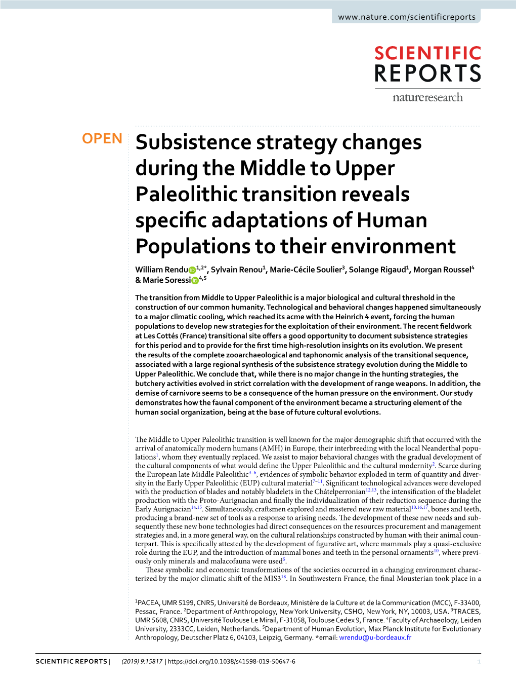 Subsistence Strategy Changes During the Middle to Upper Paleolithic