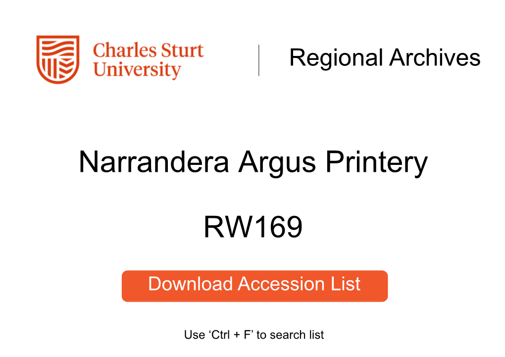 I From: Narrandera Argus RW 169 I