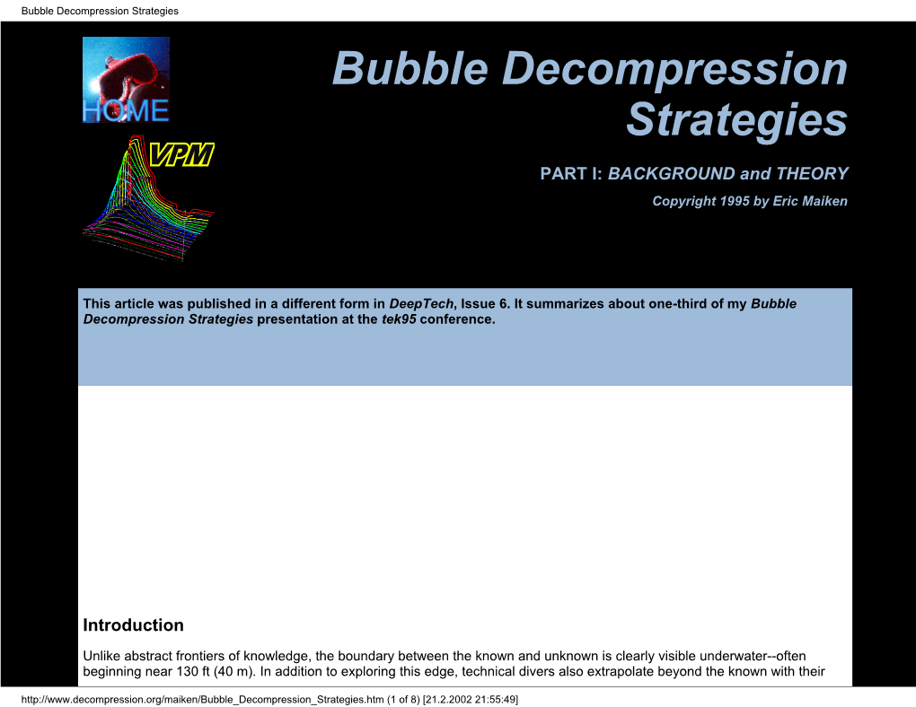 Bubble Decompression Strategies Bubble Decompression Strategies