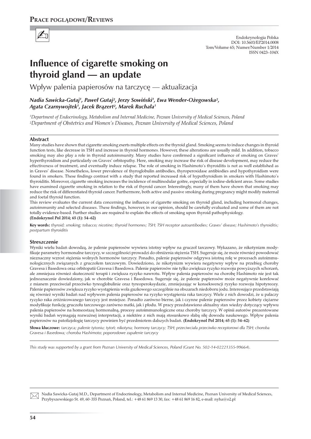 Influence of Cigarette Smoking on Thyroid Gland—An Update