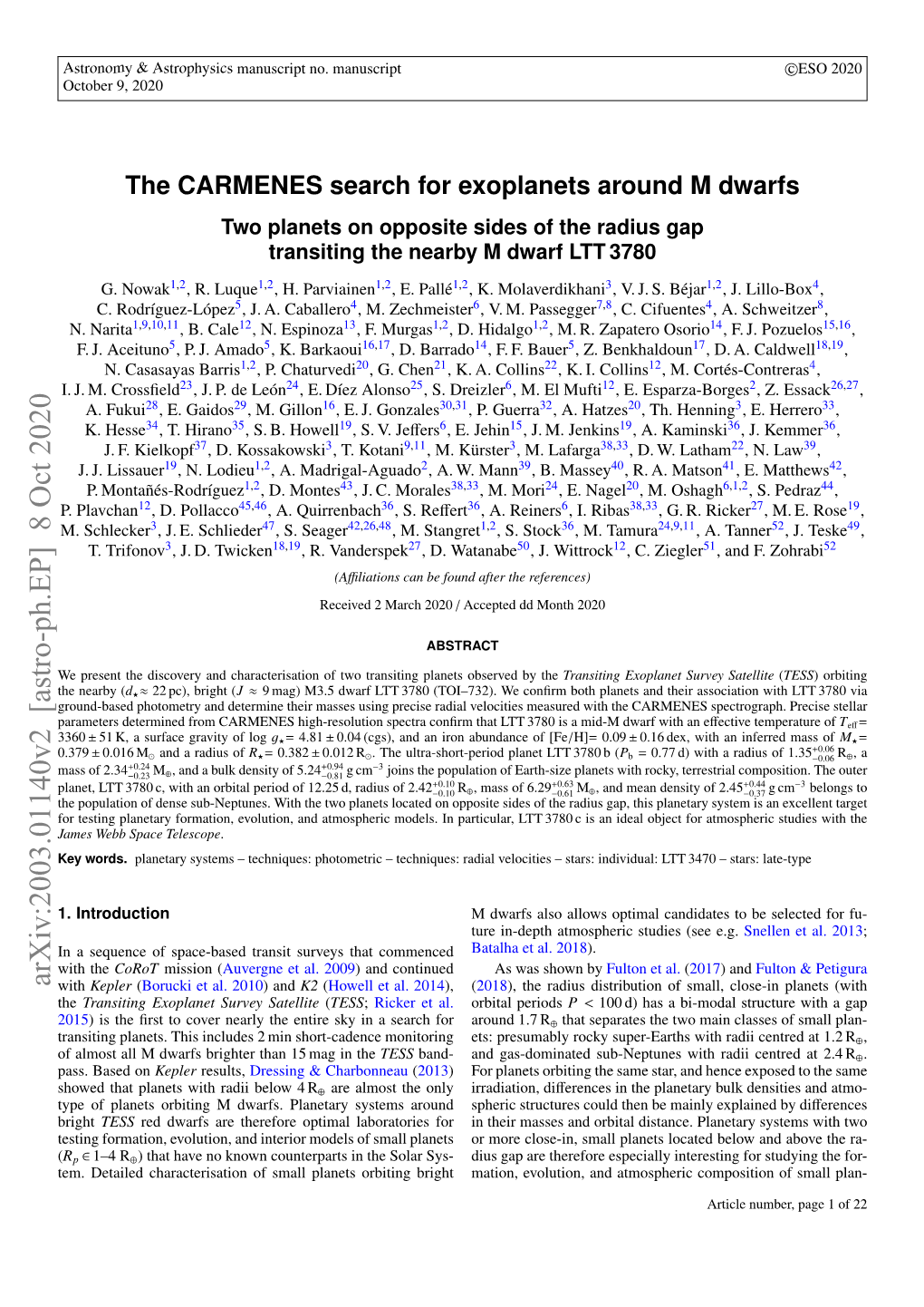 Arxiv:2003.01140V2 [Astro-Ph.EP] 8 Oct 2020 with Kepler (Borucki Et Al