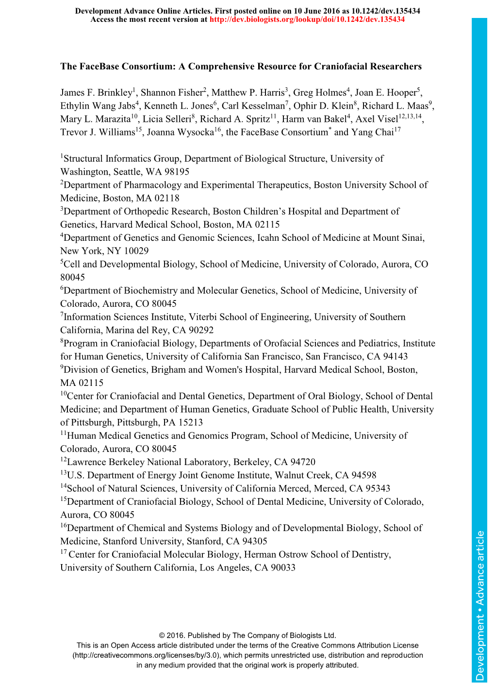 The Facebase Consortium: a Comprehensive Resource for Craniofacial Researchers